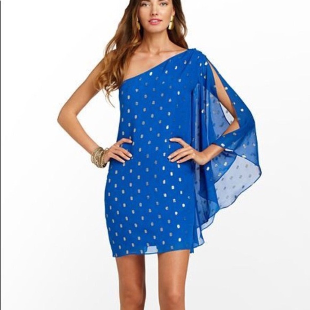 Lilly Pulitzer blue one shoulder silk dress